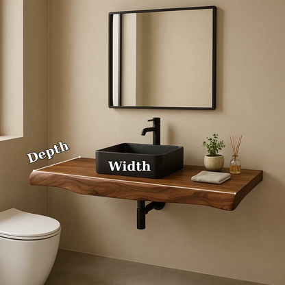 Solid Wood Live Edge Floating Bathroom Vanity – Modern Wall Mounted Vanity Top