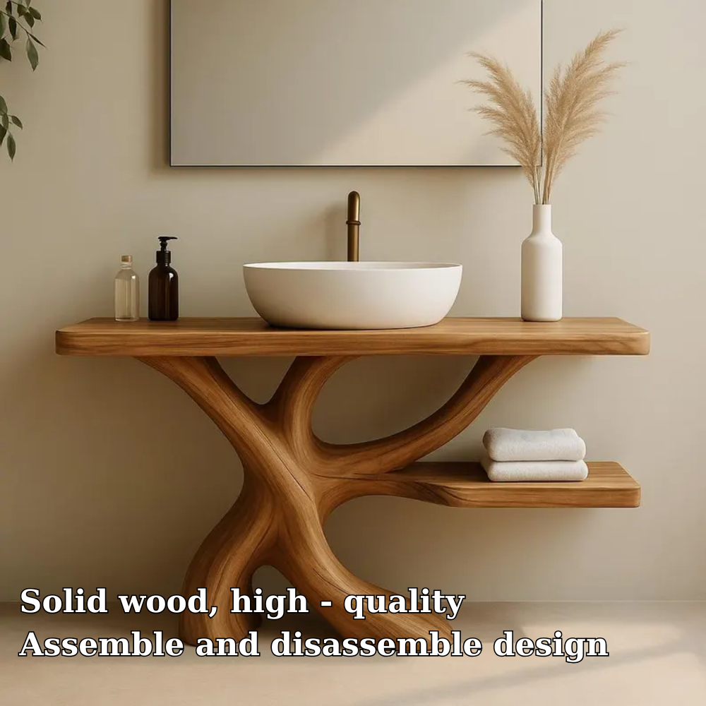 Handcrafted Solid Wood Bathroom Vanity with Organic Branch Design – Modern Natural Elegance Kitchnce
