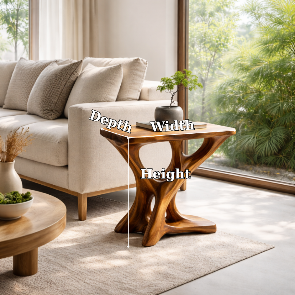 Solid Wood Sculptural End Table – Modern Organic Side Table for Living Room Kitchnce
