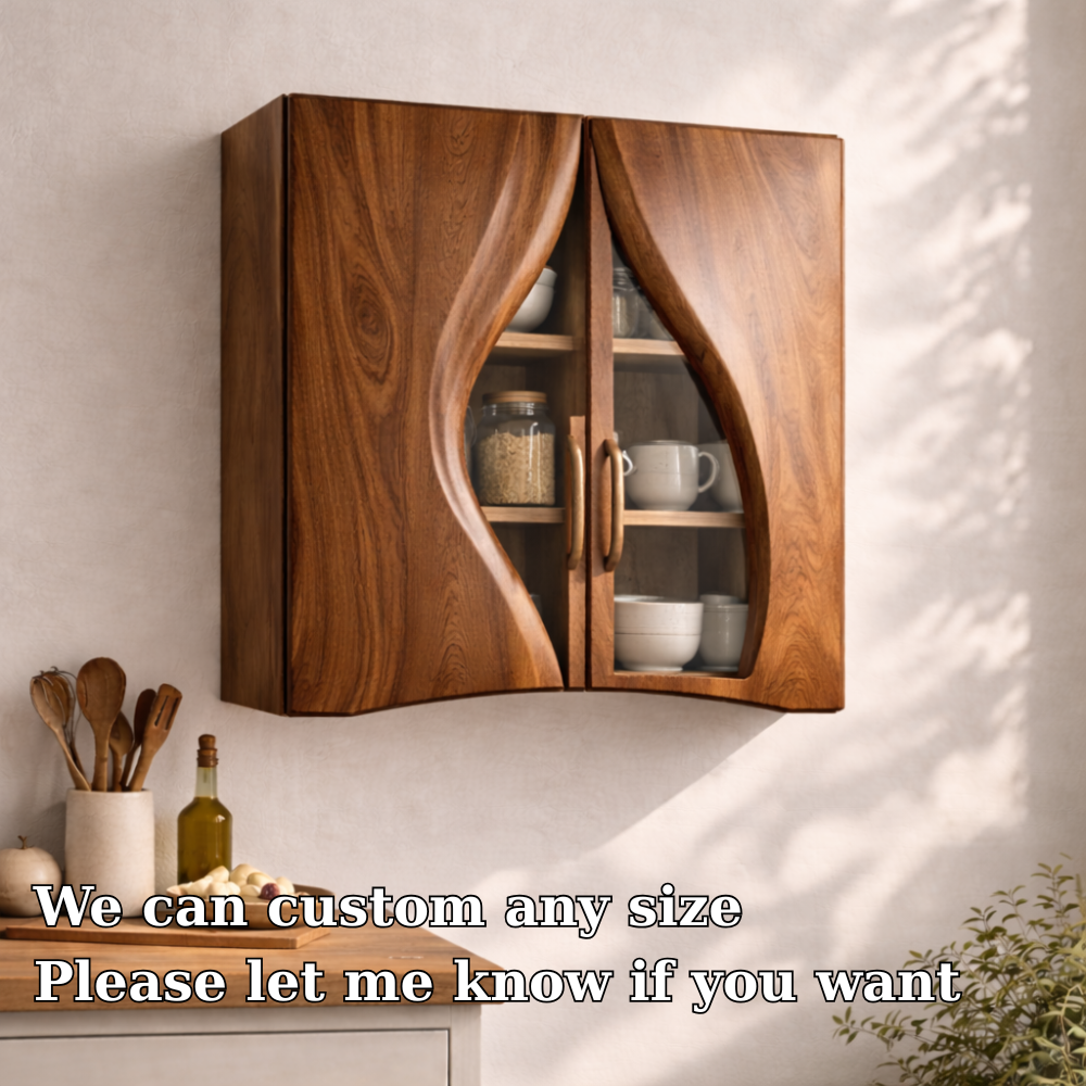 Solid Wood Kitchen Cabinet with Glass Doors – Modern Wall Mounted Storage Cabinet