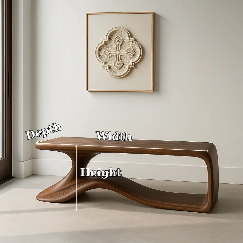 Handcrafted Solid Wood Bench – Modern Walnut Wave Bench with Sculptural Organic Form Kitchnce