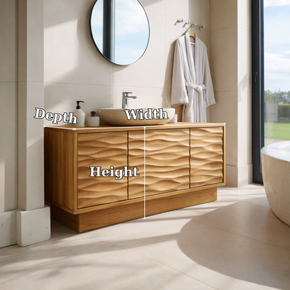 Solid Wood Bathroom Vanity with Wave-Design Front – Modern Storage Cabinet