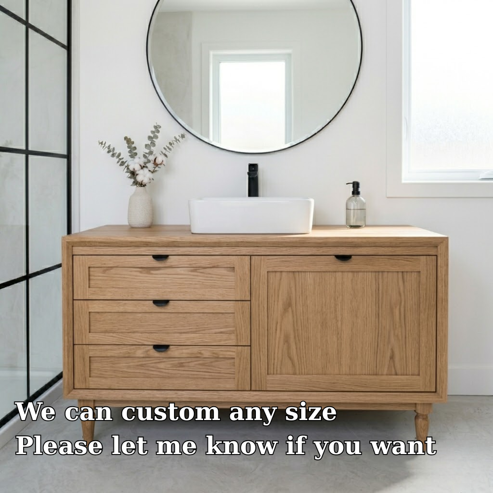 Solid Wood Bathroom Vanity with Drawers & Cabinet – Minimal Modern