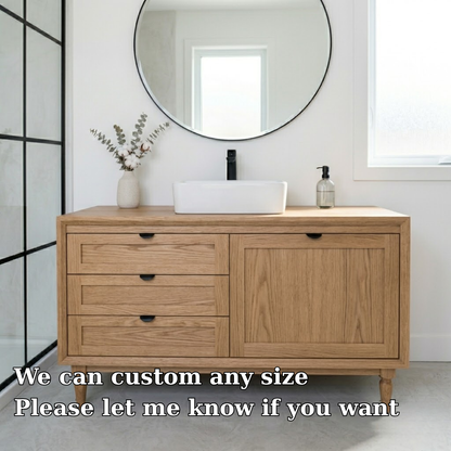 Solid Wood Bathroom Vanity with Drawers & Cabinet – Minimal Modern