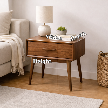Solid Wood End Table with Drawer – Mid Century Modern Walnut Nightstand Side Table Kitchnce