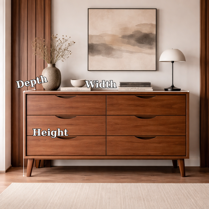 Solid Wood Console Cabinet with 6 Drawers – Modern Mid-Century Storage Sideboard