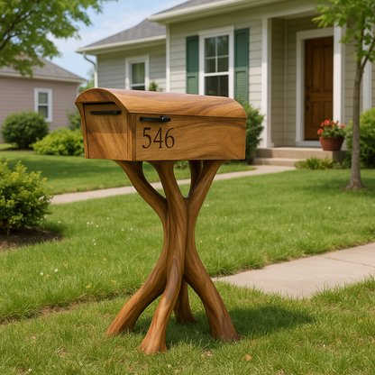 Handcrafted Solid Wood Mailbox with Sculpted Organic Base for Modern Home Exteriors Kitchnce