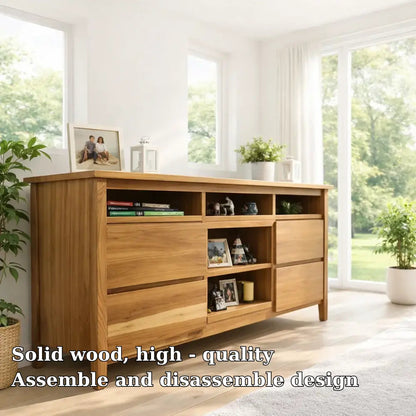 Modern Solid Wood Console Table with Shelves & Storage Kitchnce