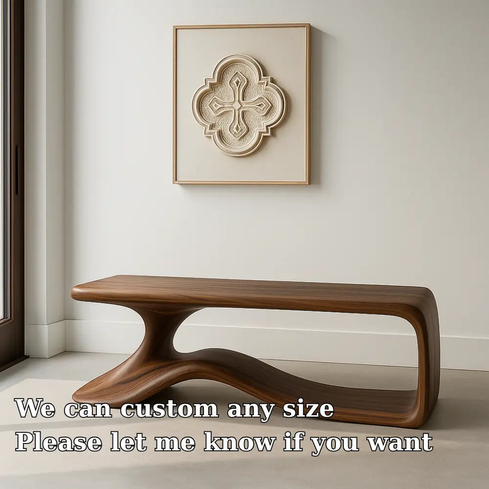 Handcrafted Solid Wood Bench – Modern Walnut Wave Bench with Sculptural Organic Form Kitchnce