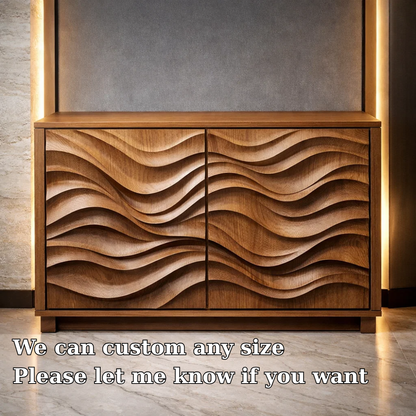 Wave-Pattern Solid Wood Console Cabinet - Modern Home Storage