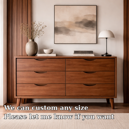 Solid Wood Console Cabinet with 6 Drawers – Modern Mid-Century Storage Sideboard