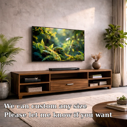 Modern Solid Wood TV Stand with Drawer and Open Shelves – Living Room Media Console Kitchnce
