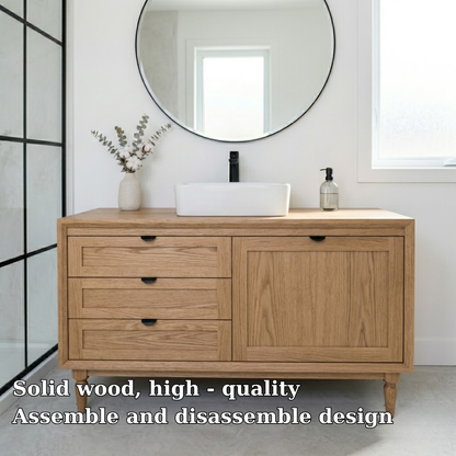 Solid Wood Bathroom Vanity with Drawers & Cabinet – Minimal Modern