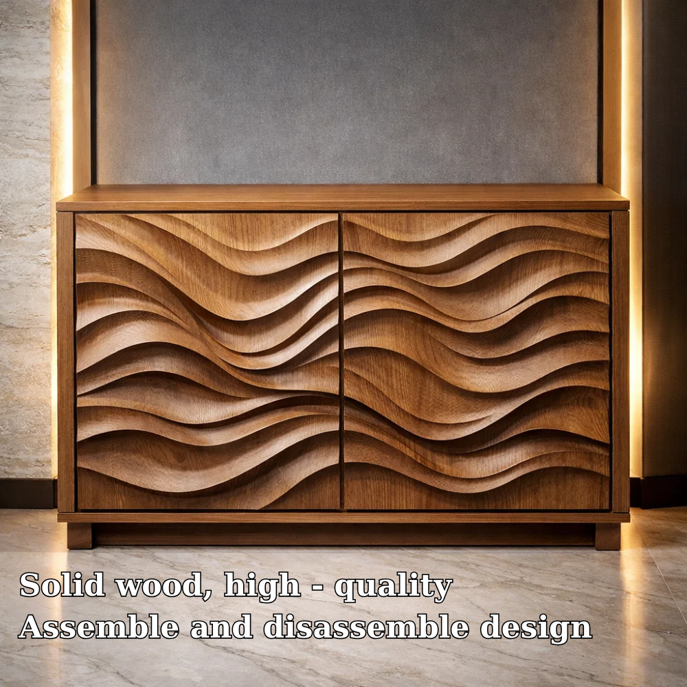 Wave-Pattern Solid Wood Console Cabinet - Modern Home Storage