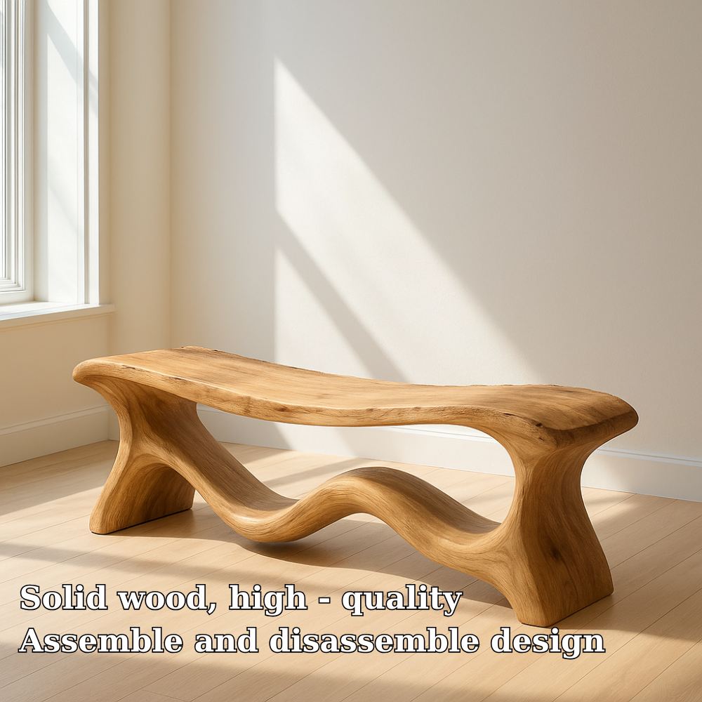 Handcrafted Solid Wood Bench – Organic Sculptural Design with Smooth Curves and Natural Finish Kitchnce