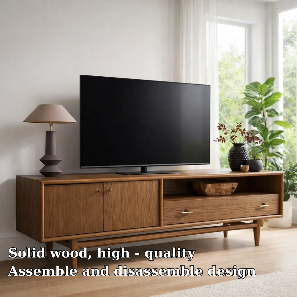 Mid Century Solid Wood TV Console with Cabinet & Drawer Storage