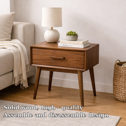 Solid Wood End Table with Drawer – Mid Century Modern Walnut Nightstand Side Table Kitchnce