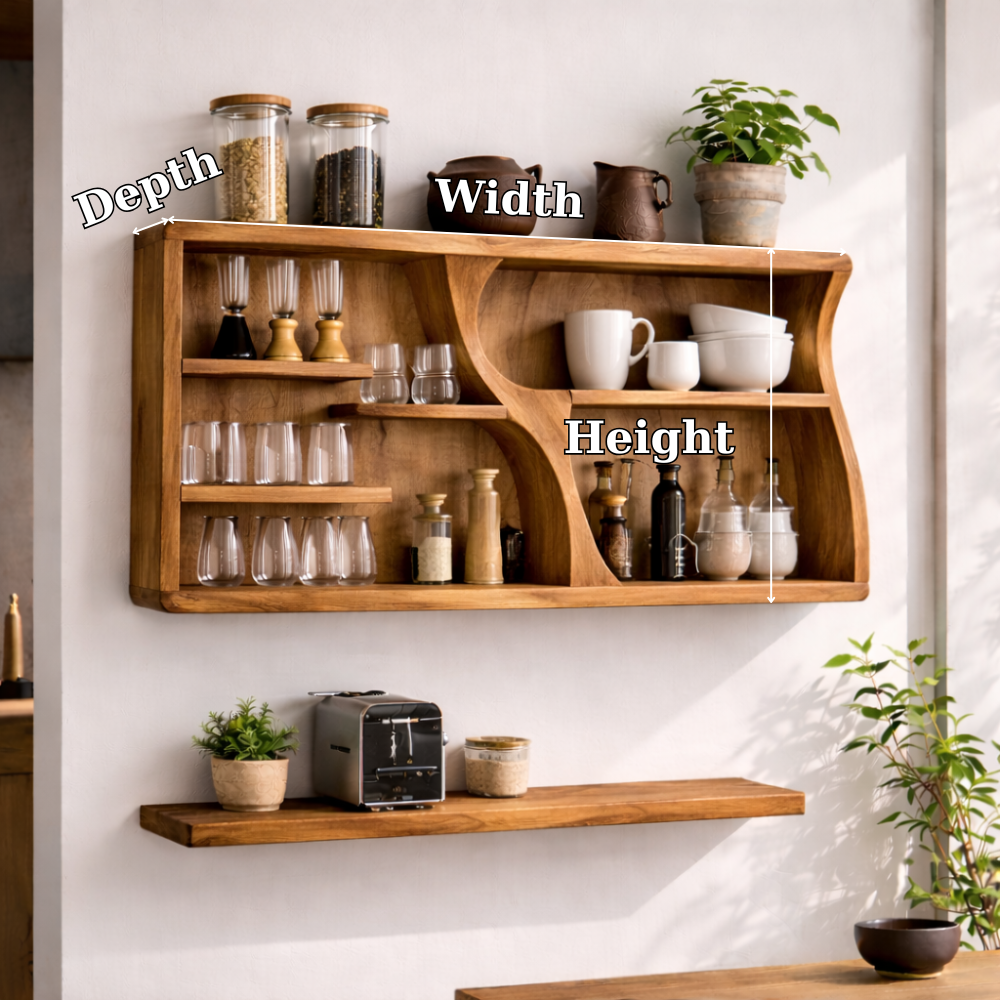 Solid Wood Kitchen Cabinet Shelf – Modern Wall Mounted Storage Display