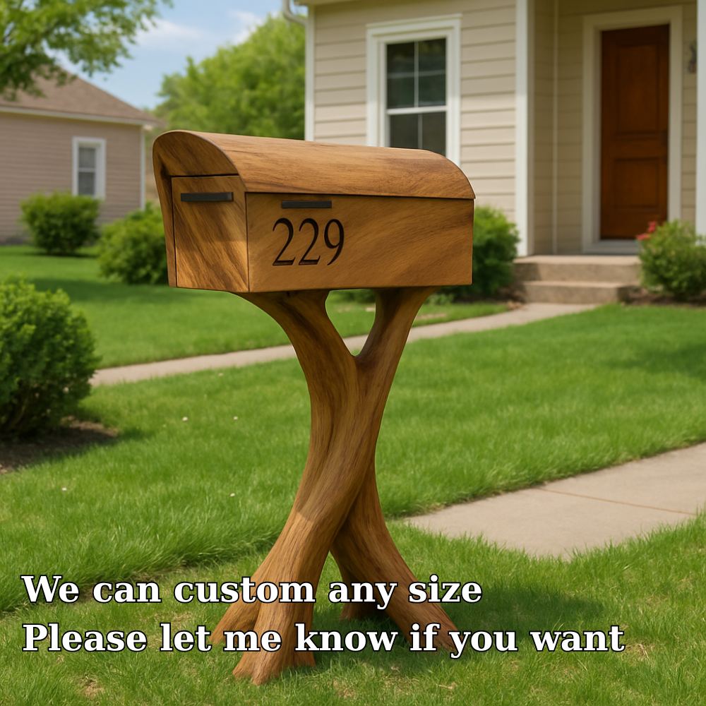 Handcrafted Solid Wood Mailbox with Sculptural Base – Luxury Outdoor Post Box Kitchnce