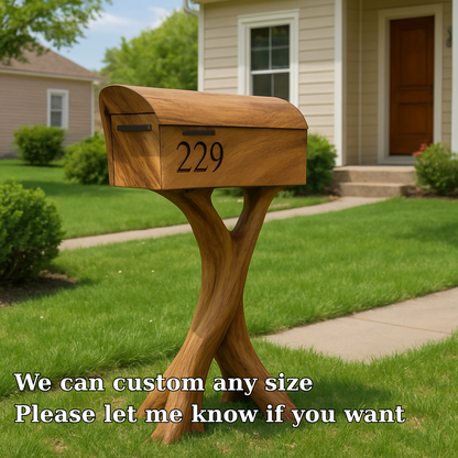 Handcrafted Solid Wood Mailbox with Sculptural Base – Luxury Outdoor Post Box Kitchnce