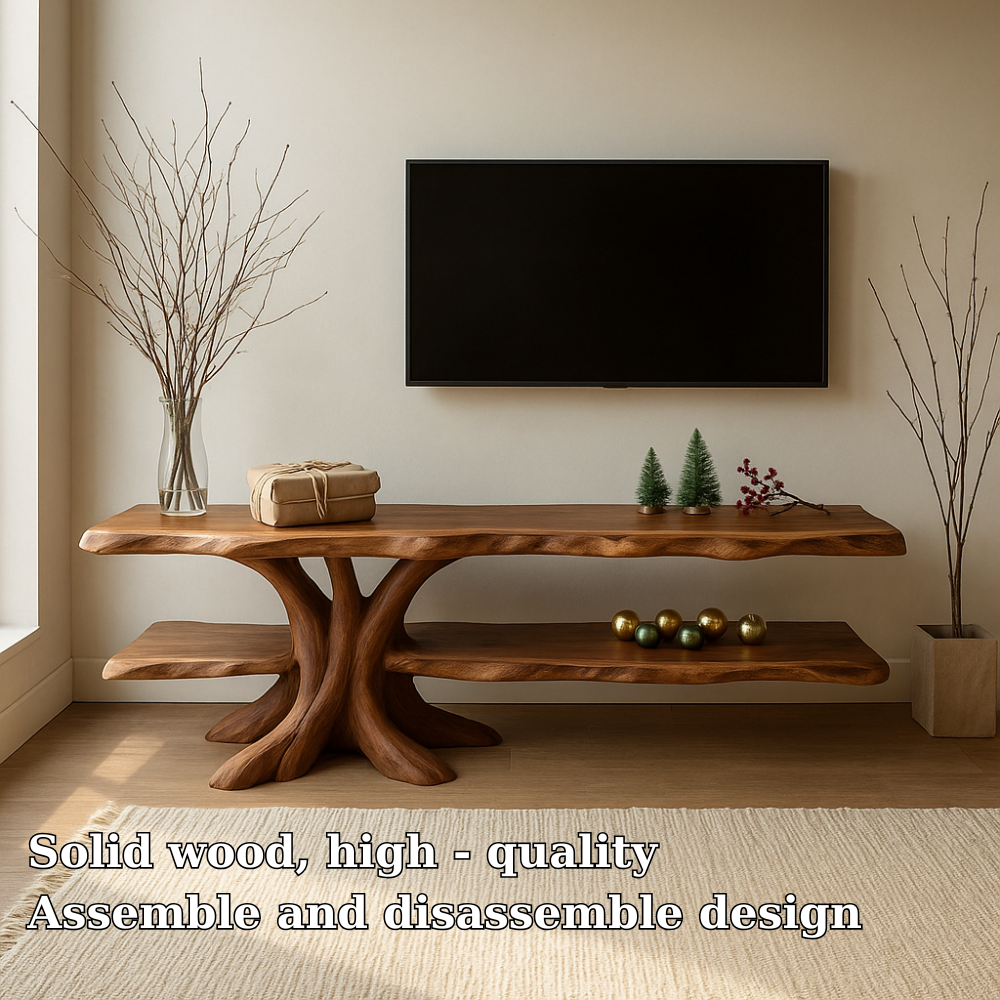 Handcrafted Solid Wood TV Stand – Tree Root Inspired Design with Natural Rustic Elegance Kitchnce
