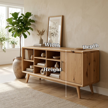 Solid Oak Console Cabinet with Shelves & Door – Modern Storage Sideboard Table