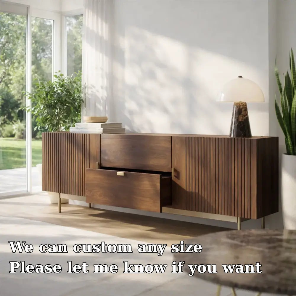 Modern Console Table with Fluted Doors & Center Drawer Kitchnce