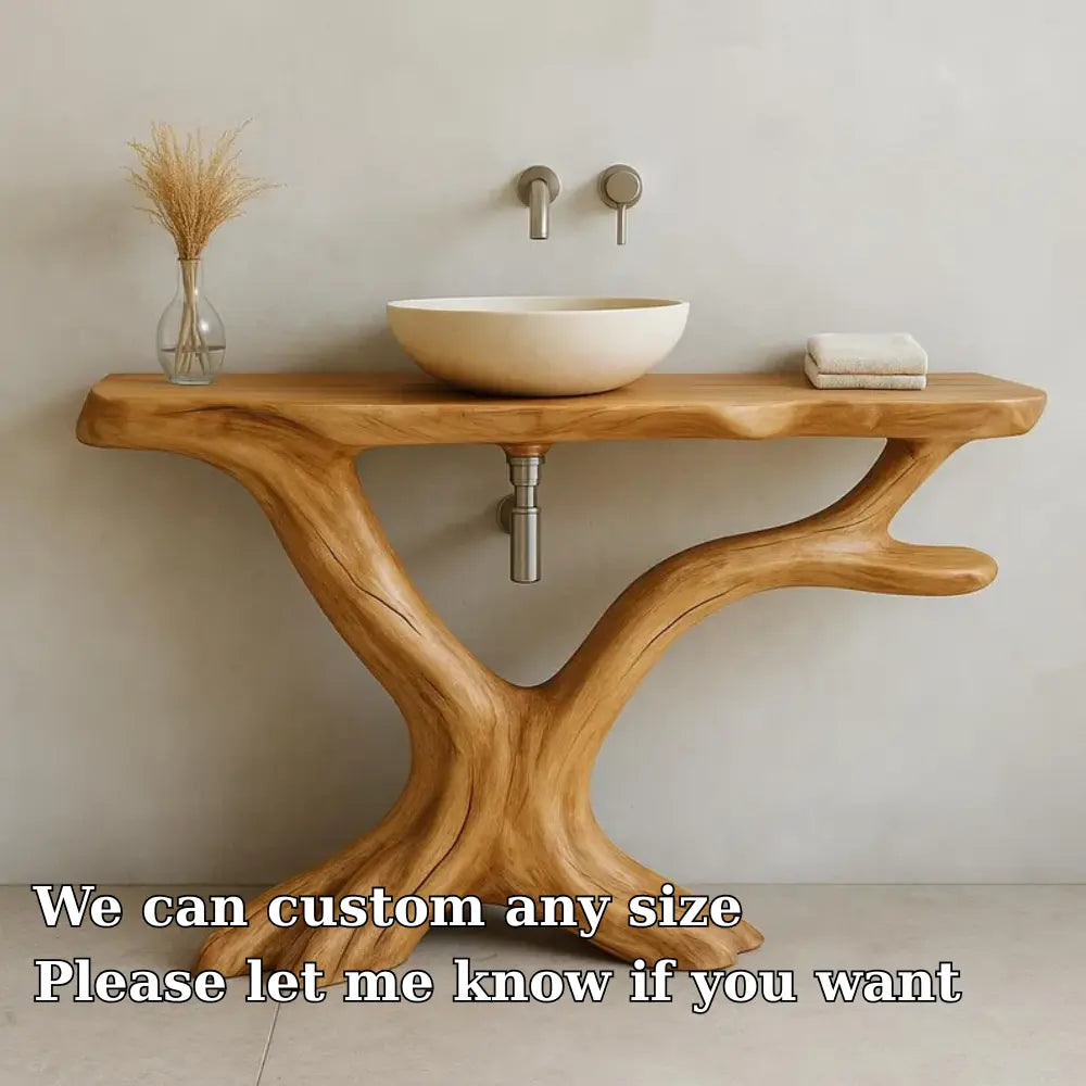 Handcrafted Solid Wood Bathroom Vanity with Natural Tree Shape – Organic Modern Design Kitchnce