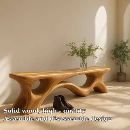 Handcrafted Solid Wood Bench – Sculptural Organic Design with Modern Flowing Curves Kitchnce