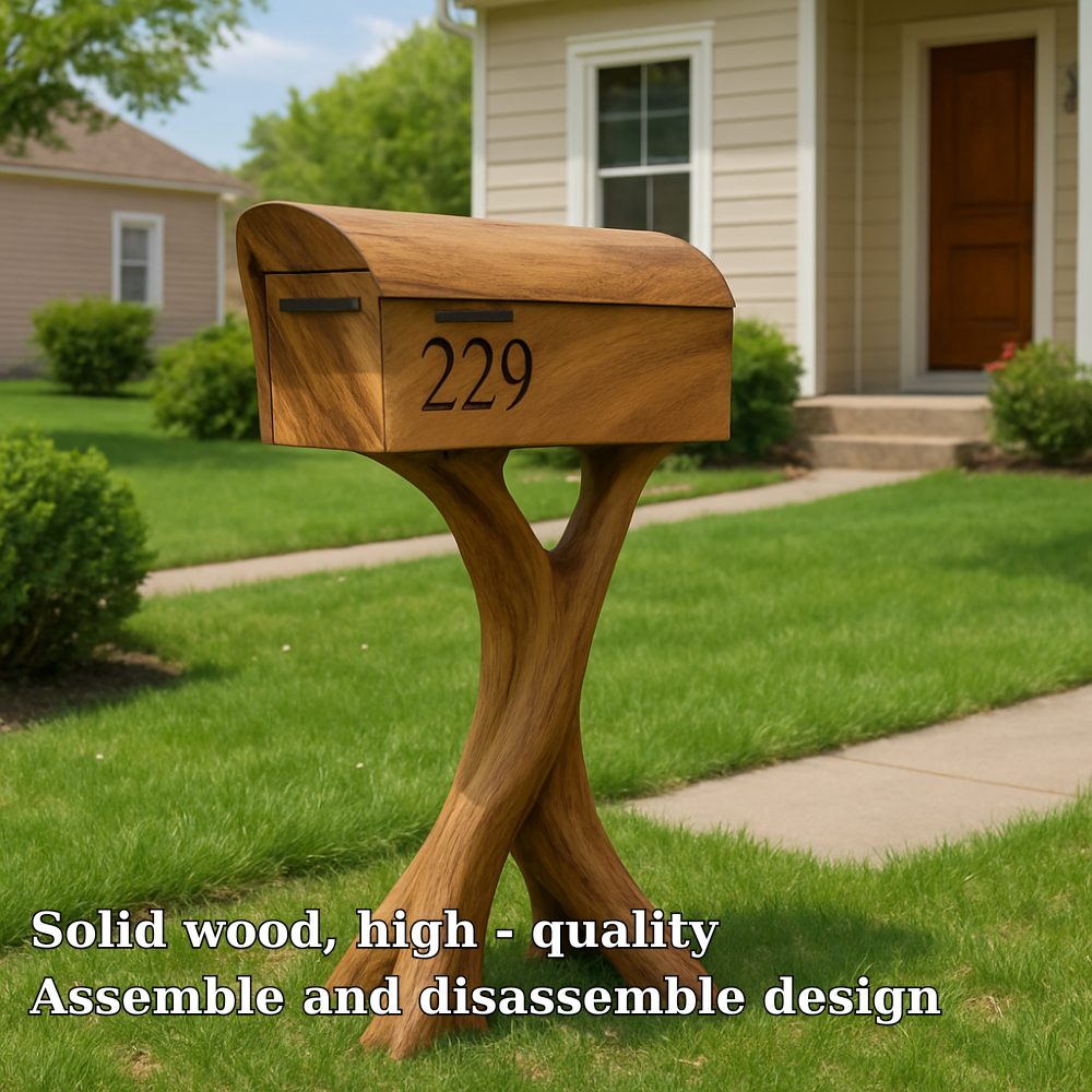 Handcrafted Solid Wood Mailbox with Sculptural Base – Luxury Outdoor Post Box Kitchnce