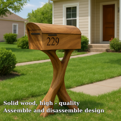 Handcrafted Solid Wood Mailbox with Sculptural Base – Luxury Outdoor Post Box Kitchnce