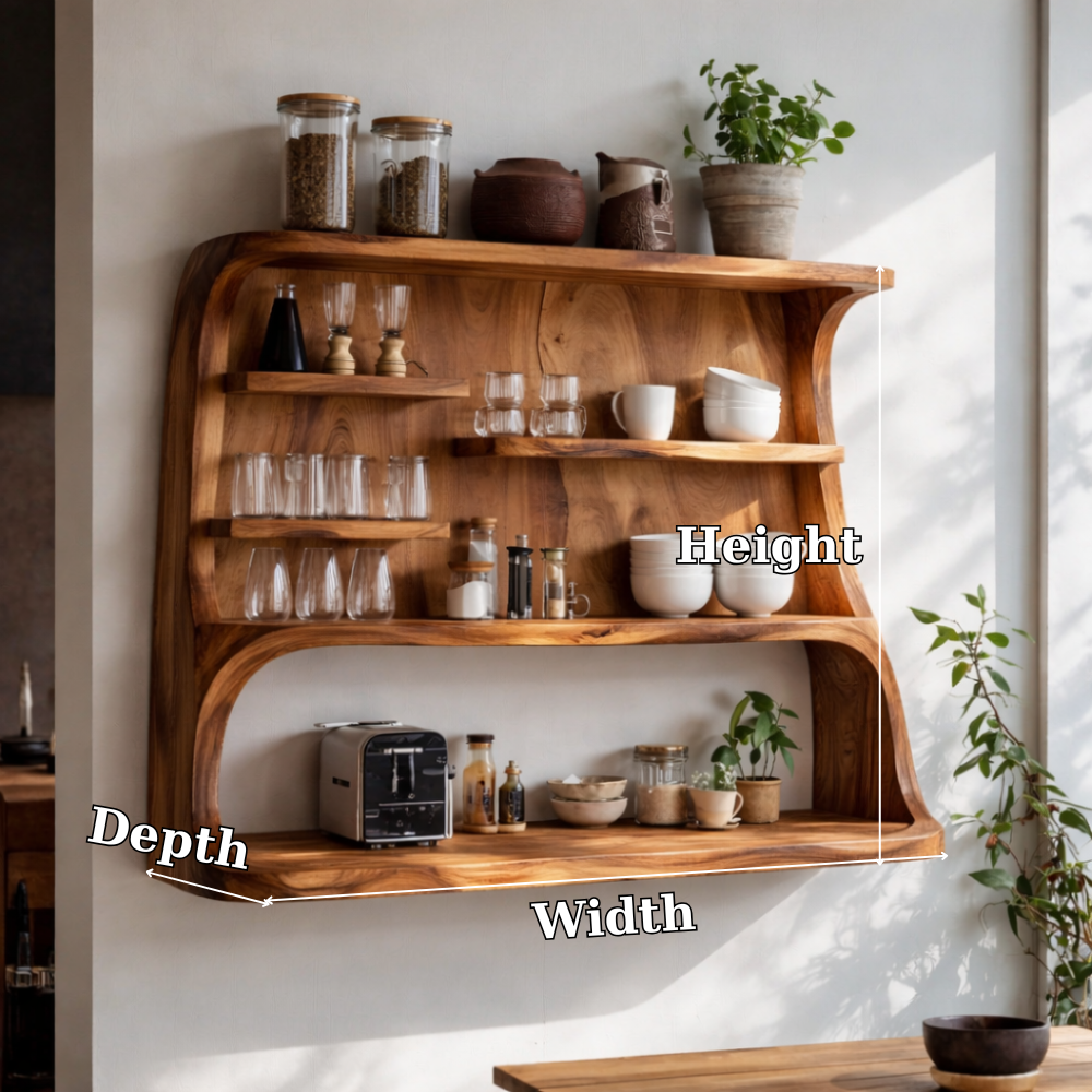 Solid Wood Floating Kitchen Cabinet with Open Shelves | Modern Storage Display