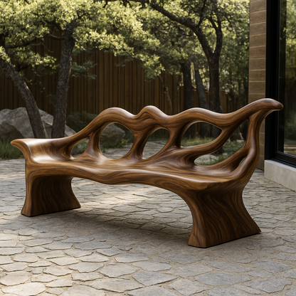 Handcrafted Solid Wood Bench with Backrest – Sculptural Organic Design for Indoor & Outdoor Kitchnce