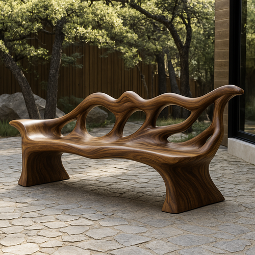 Handcrafted Solid Wood Bench with Backrest – Sculptural Organic Design for Indoor & Outdoor Kitchnce