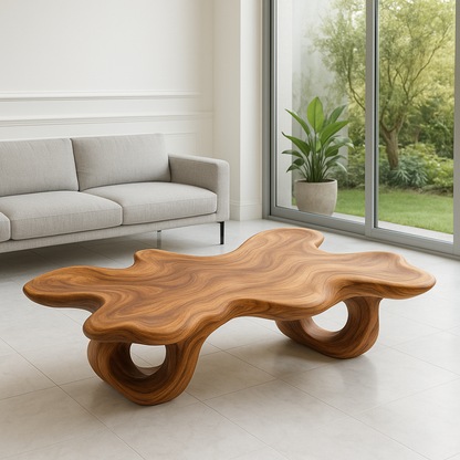 Handcrafted Solid Wood Coffee Table – Organic Sculptural Wave Design Kitchnce