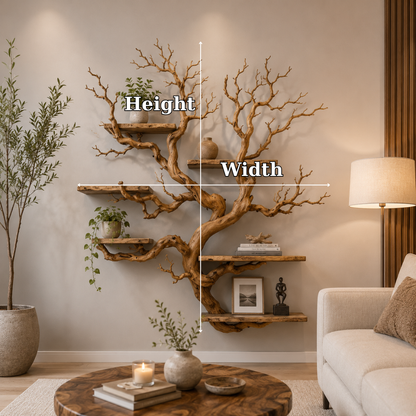Rustic Tree Bookshelf Wall Shelf, Natural Wood Branch Bookcase