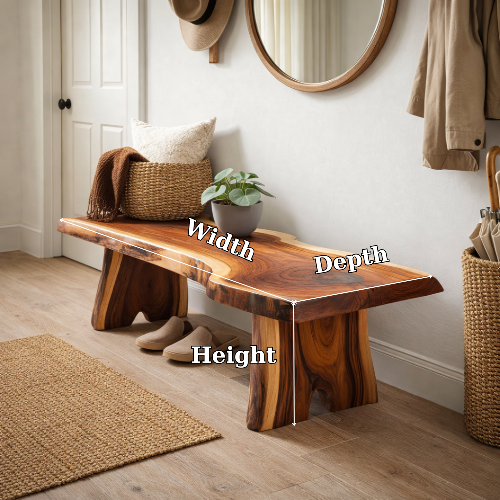 Live Edge Entryway Bench | Solid Wood Hallway Bench with Natural Finish Kitchnce