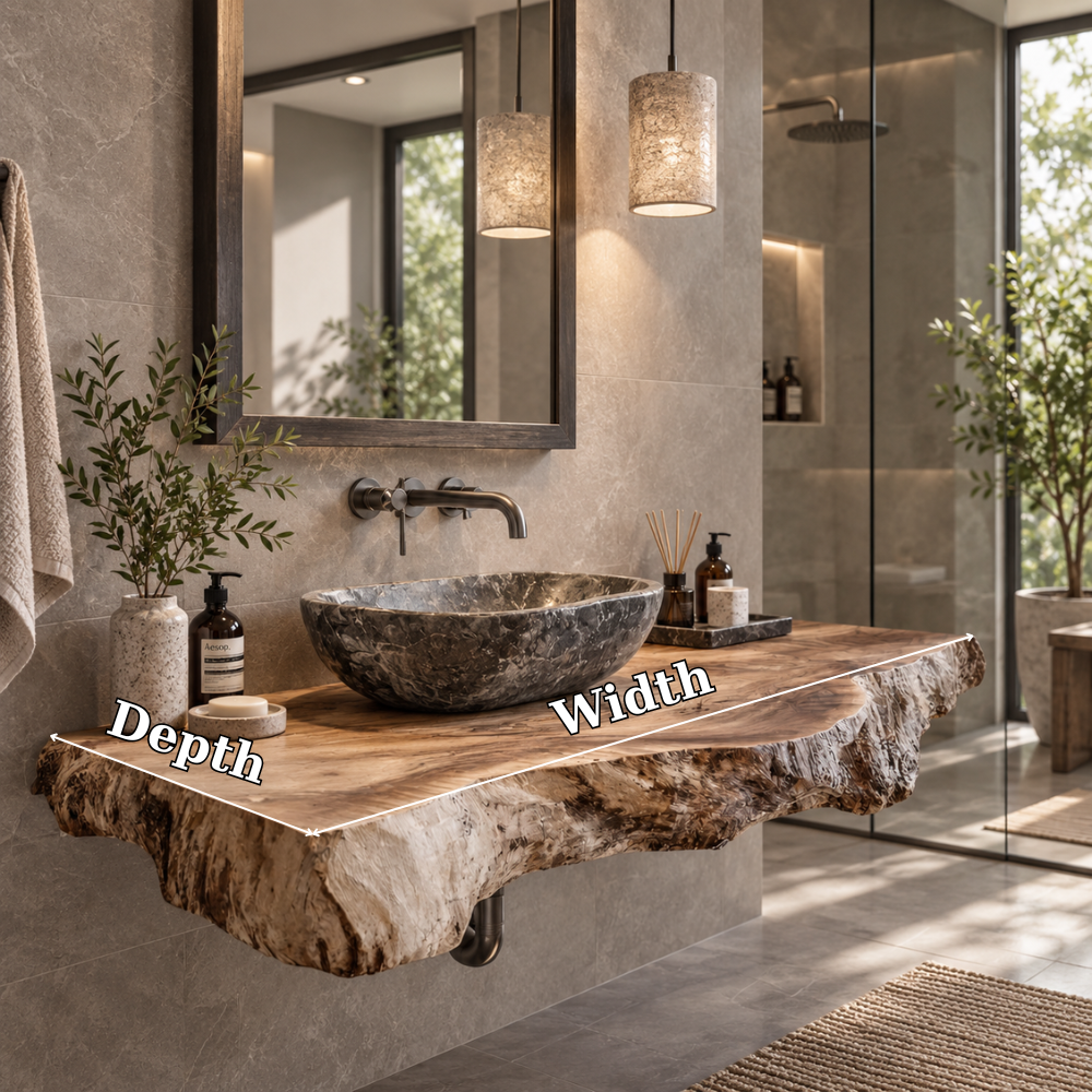 Alderon Live Edge Solid Wood Floating Bathroom Vanity