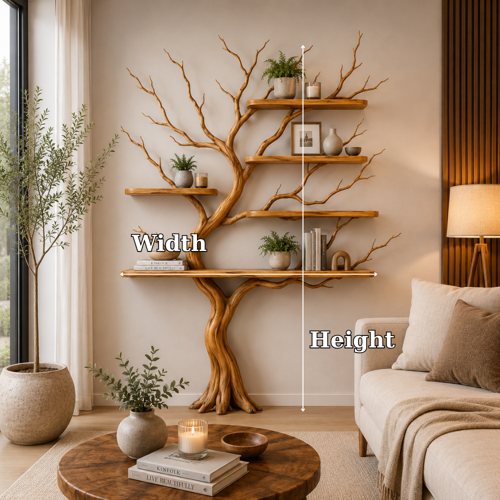 Organic Solid Wood Tree Bookshelf with Floating Shelves