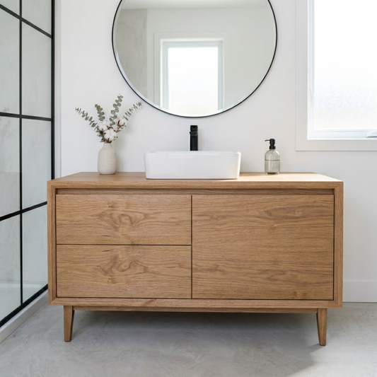 Solid Wood Bathroom Vanity with Drawers & Cabinet – Clean Minimal Design