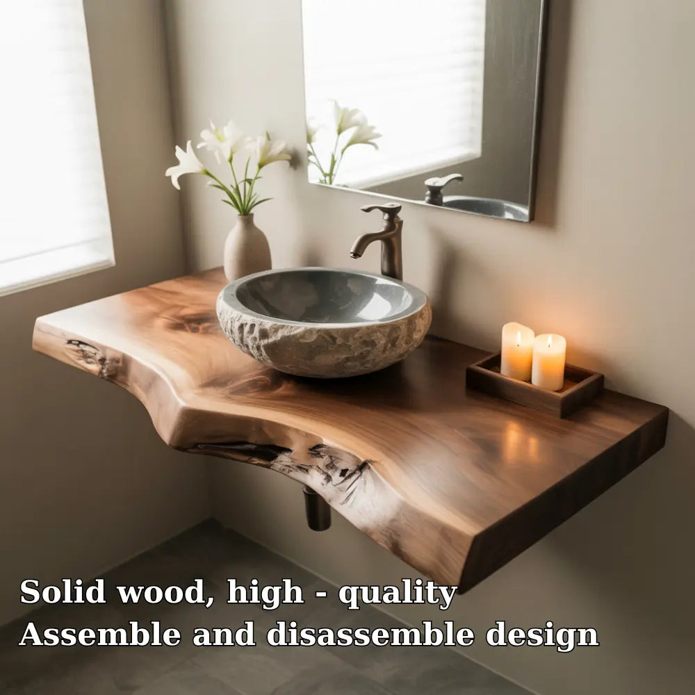Sapwood Live Edge Vanity Shelf | Two-Tone Solid Wood Floating Bathroom Kitchnce