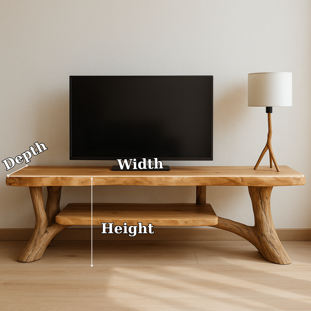 Handcrafted Solid Wood TV Stand – Natural Live Edge Rustic Design for Modern Interiors Kitchnce