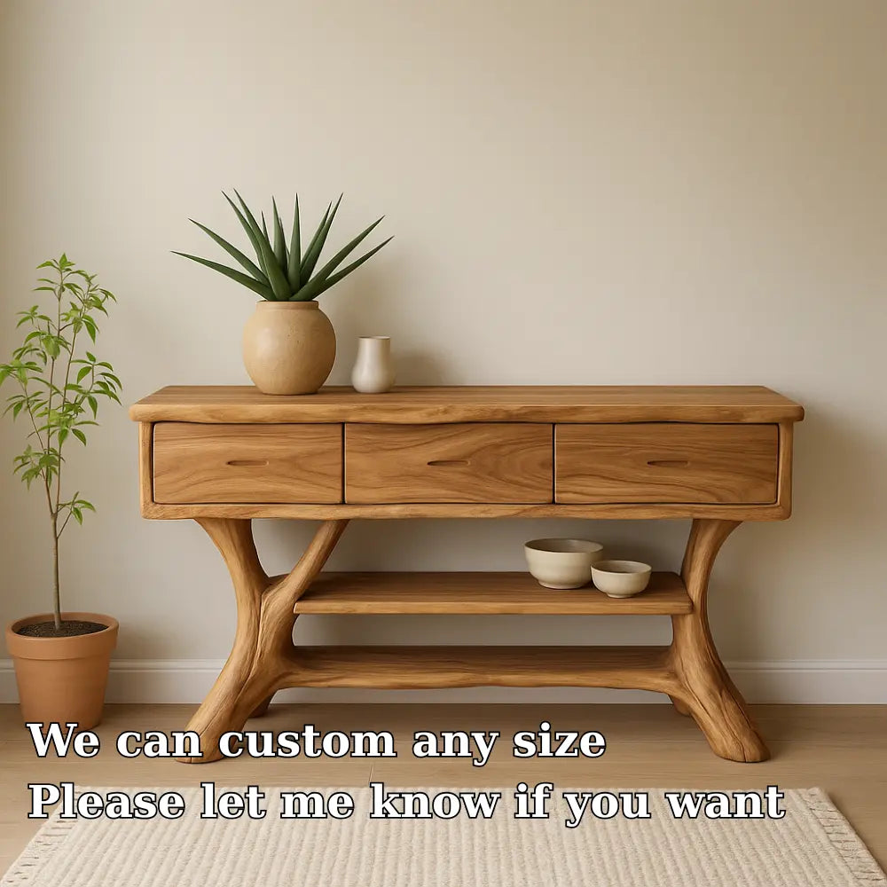 Handcrafted Solid Wood Console Table with Drawers – Natural Modern Entryway Furniture Kitchnce
