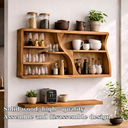 Solid Wood Kitchen Cabinet Shelf – Modern Wall Mounted Storage Display Kitchnce