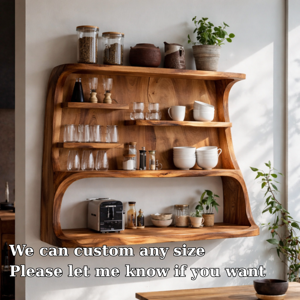 Solid Wood Floating Kitchen Cabinet with Open Shelves | Modern Storage Display