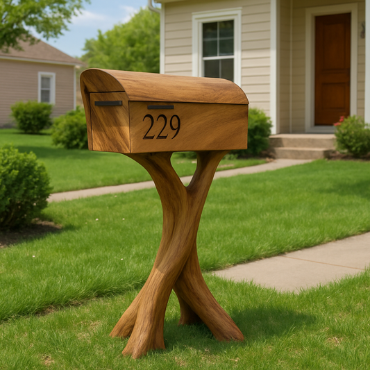 Handcrafted Solid Wood Mailbox with Sculptural Base – Luxury Outdoor Post Box Kitchnce
