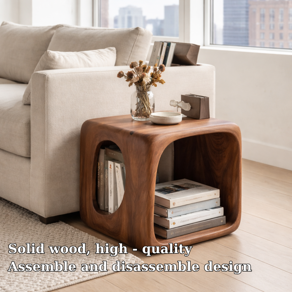 Solid Wood Cube End Table with Storage Shelf – Modern Wooden Side Table Kitchnce