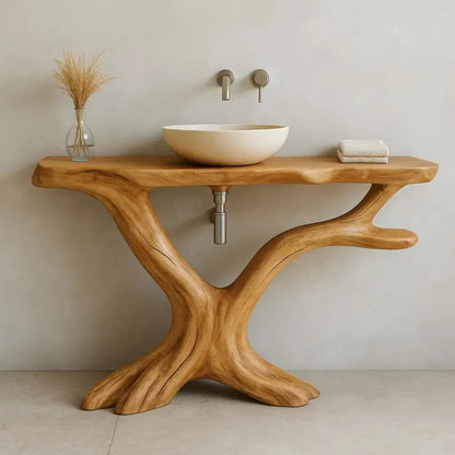 Handcrafted Solid Wood Bathroom Vanity with Natural Tree Shape – Organic Modern Design Kitchnce