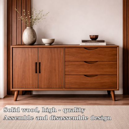Solid Wood Console Cabinet with Drawers and Doors – Modern Storage Sideboard