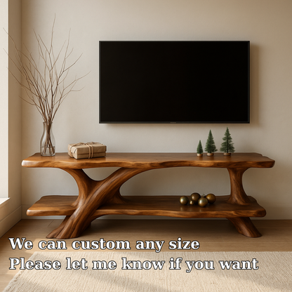 Handcrafted Solid Wood TV Stand – Organic Flow Design with Natural Finish for Modern Interiors Kitchnce